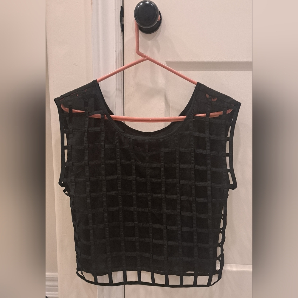 Black Grid-Overlay Cropped Top - Women